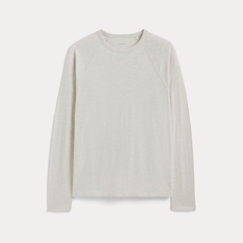 NWT Everlane Men's Rec Long-Sleeve Crew Neck Medium T-Shirt in Heathered Oat